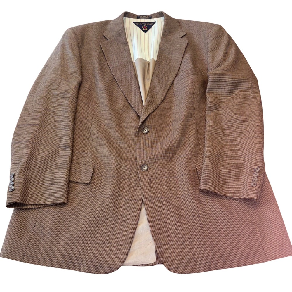 Tommy Hilfiger | Mens 46L | Pure Wool Brown Houndstooth | Made in USA |‎ Vintage